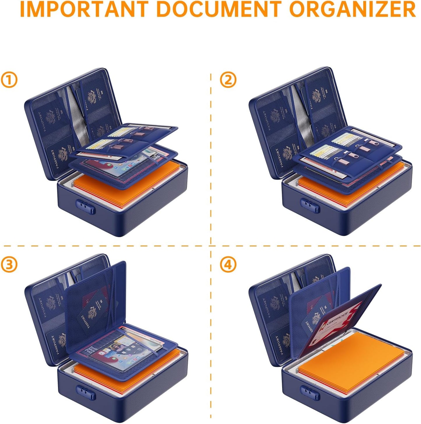 DocSafe 5200°F Document Organizer with Lock, Upgraded Heat Insulated Fireproof＆Water-Resistant Box 8 Layers File Organizer, Portable Home Travel Safe Storage for Important Documents and More