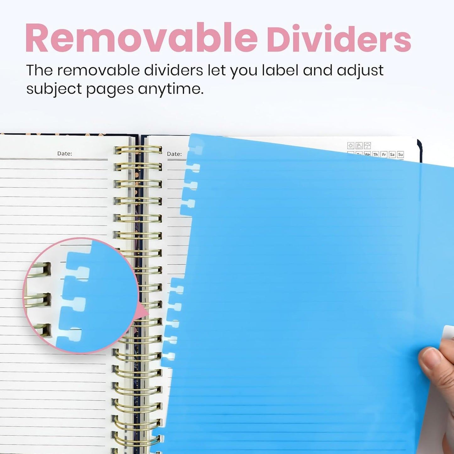 Large Spiral Notebook with Dividers & Tabs, 8.5" x 11" Hardcover 5 Subject Notebook for Work, 280 pages, College Ruled, Cute Journal for Women, Perfect for Study & Office Note Taking, Garden