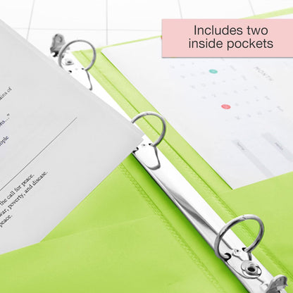BAZIC Products 3 Ring Binder - Green, Economy View Binder with Clear Overlay Cover and Round Rings, Organizer for School Office Home Use, 1-inch Capacity Holds 175 Sheets Paper, 12-Pack