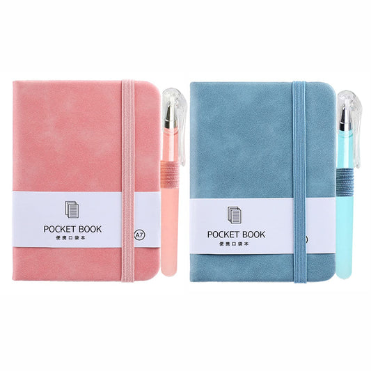 itechpanda 2 Pack Mini Notebooks with Pen Small Pocket Notebook A7 Hardcover Journal Notepad for Students Office Diary Subject Writing Supplies, Pink and Blue