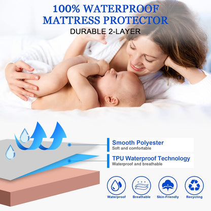 Sufdari Mattress Protector,Waterproof 18" Deep Pocket Mattress Cover Fitted Sheet Style with Elastic Rubber Band,Washable and Easy Care-Black,Queen
