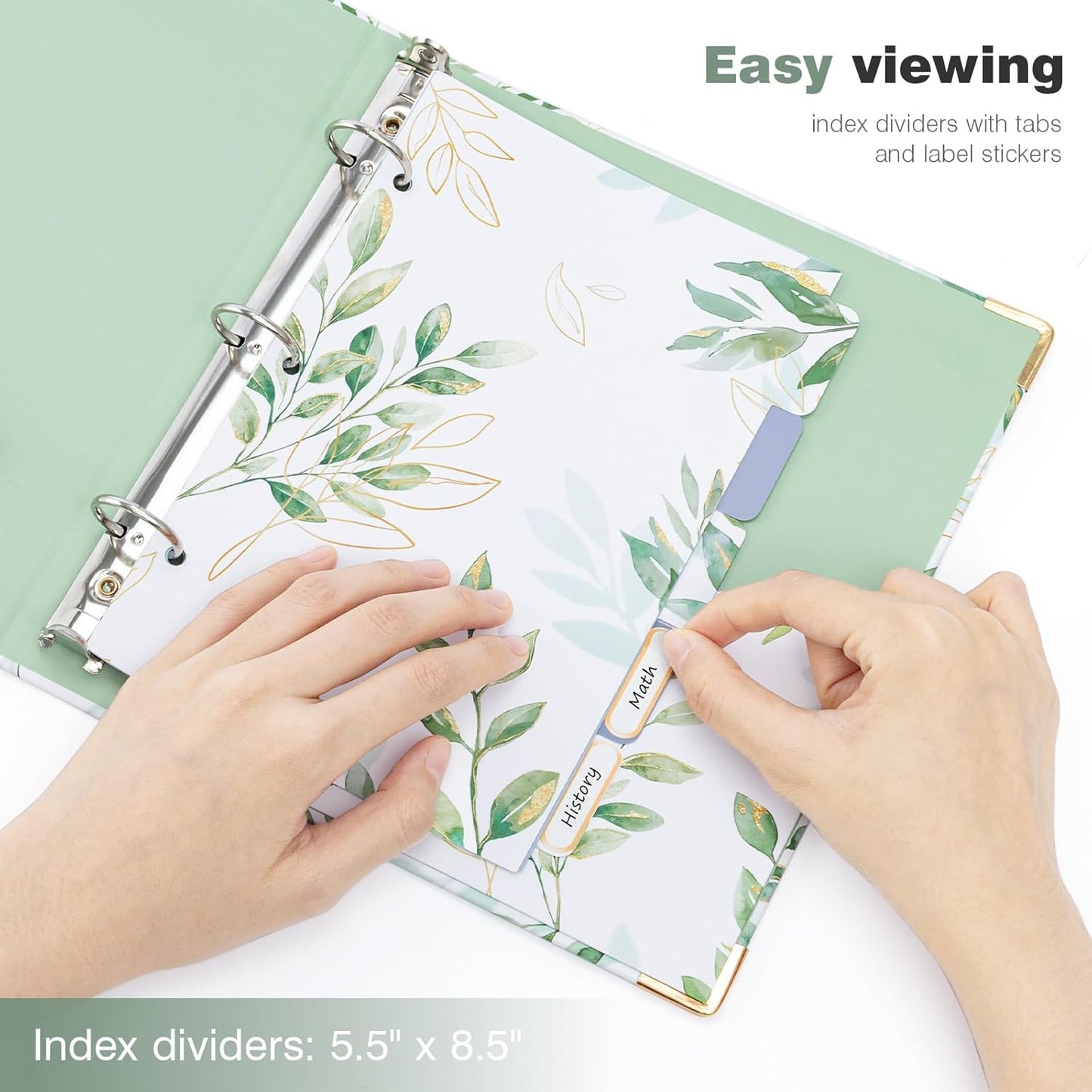 Ospelelf Binder 3 Ring 1 Inch, Floral Round Ring Clipboard Binder for Letter Size with 5 Tab Dividers, File Folder Labels, for School and Office Supplies