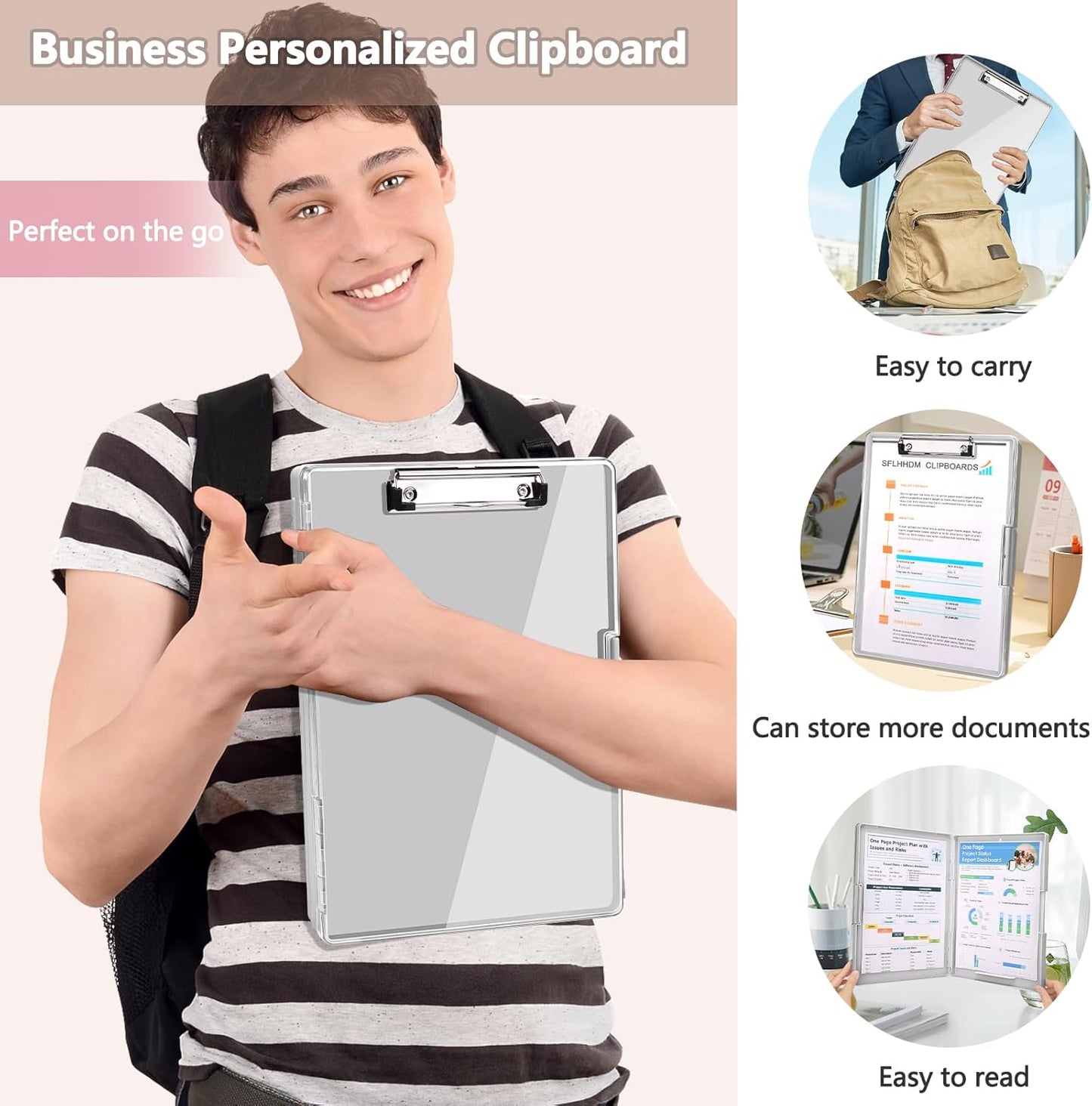 SFLHHDM Clipboard with Storage,Heavy Duty Clip Boards 8.5x11 with 2 Storage Case,Clear Visible Panel Storage Clipboards,Side Opening Nursing Clipboard Folder for Office Supplies-Light Purple