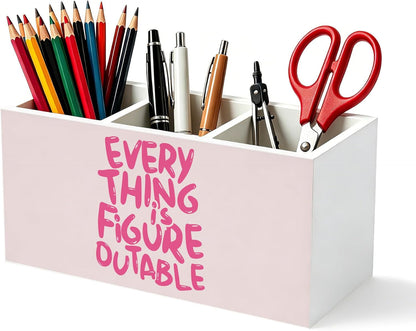 Don't Overthink It Inspirational Pencil Pen Holder for Desk, Pink Positive Affirmations Wooden Box Sign Pen Holder Organizer for Home Office School Desk Accessories
