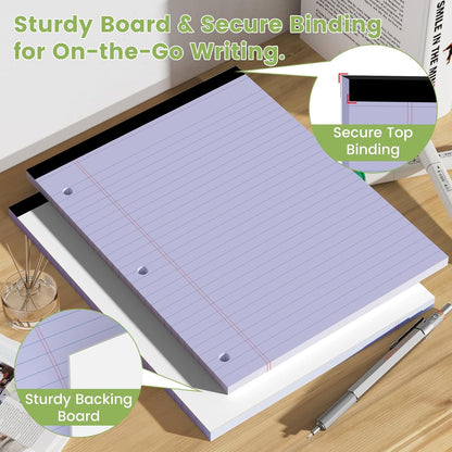 Legal Pads 8.5x11, White Notepads 8.5x11, Wide Ruled Lined with 3 Hole Punch, Loose Leaf Notebook Paper for 3 Ring Binders, 3 Pack, 30 Sheets/Pack, Perforate for School, Office, Home