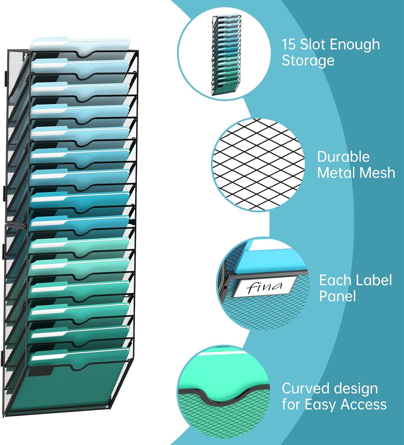 SUPEASY 10-Tier Wall File Organizer, Hanging Wall Files for Papers, Folders, Magazines, Clipboard, Wall Organizer for Office Home School Classroom, Black