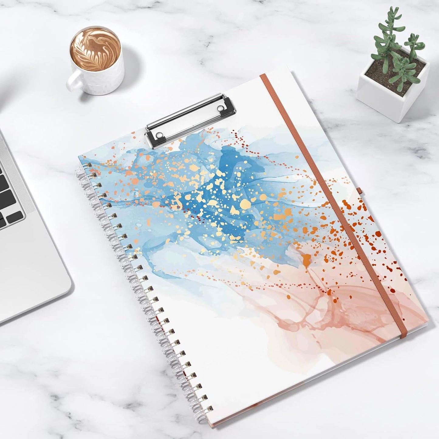 Rimilak Spiral Clipboards Folio with Refillable Lined Notepad, 14.5 x 9.8 In, Hardcover Cover with 5 Interior Pockets, Elastic Band and Pen Loop Series. Cute Stylish Clipfolio, Daisy Flower