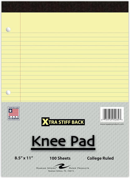 Roaring Spring Knee Pad College Ruled Extra Stiff Back Legal Writing Pad, 3 Hole Punched, 8.5 x "11.75" 100 Sheets, White