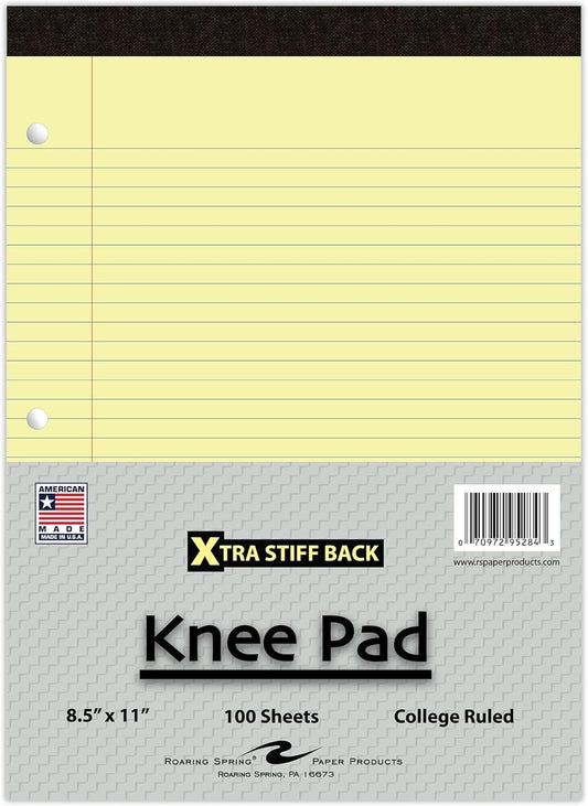 Roaring Spring Knee Pad College Ruled Extra Stiff Back Legal Writing Pad, 3 Hole Punched, 8.5 x "11.75" 100 Sheets, White
