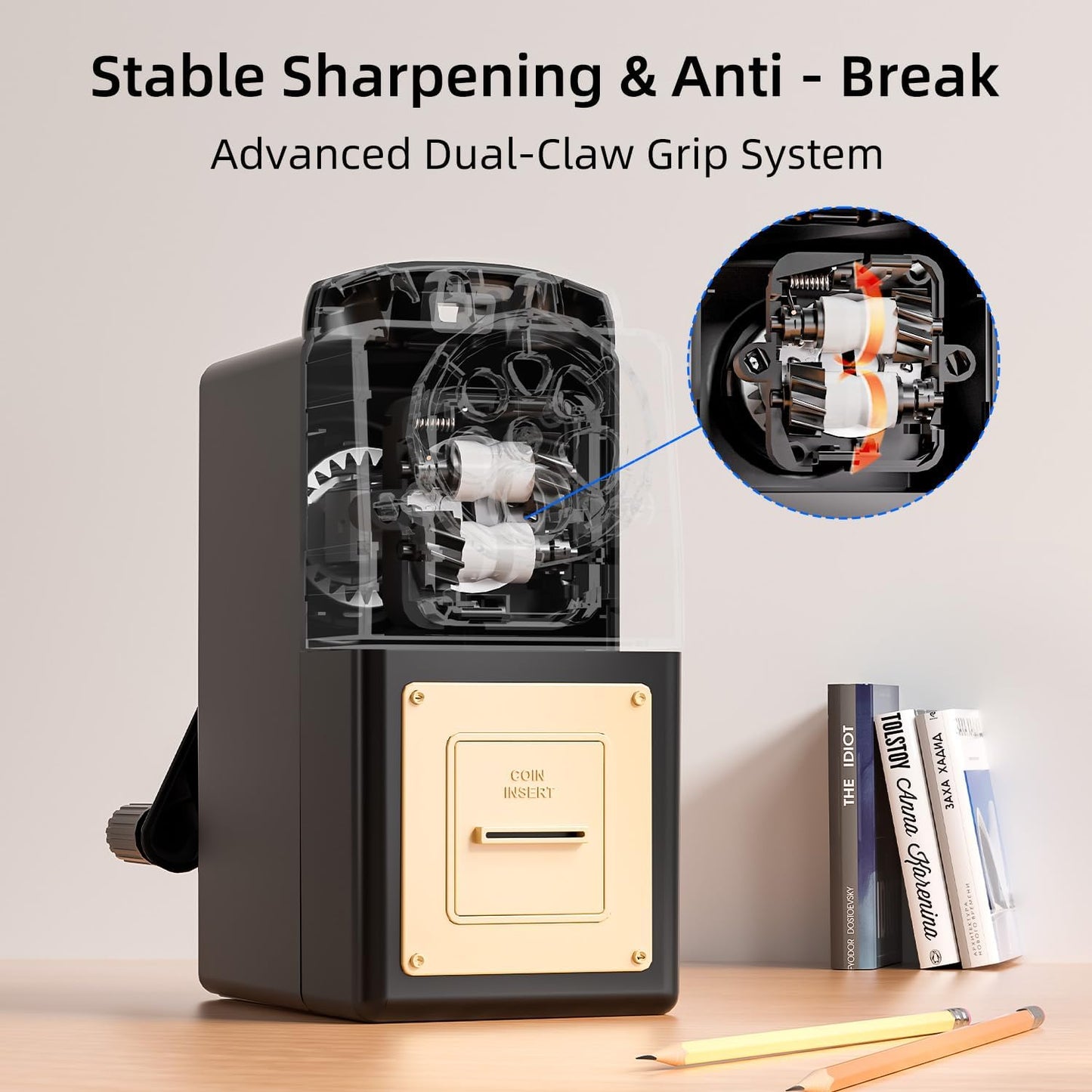 ZMOL Manual Hand Crank Pencil Sharpener - Heavy Duty Desktop Pencil Sharpener for Colored Pencils, Children's Classroom & Professional Use