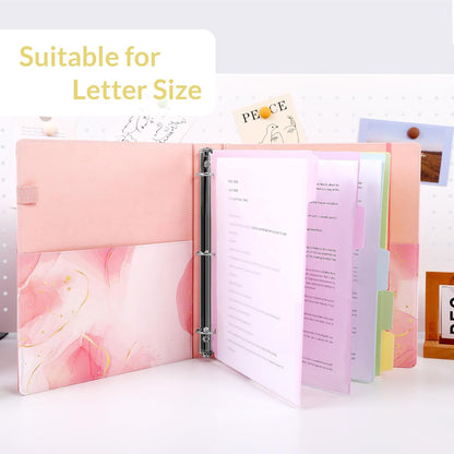 SKYDUE 1 Inch 3-Ring Binder with Clipboard, PU Aesthetic Binder with 5 Dividers, Notepad, Stickers & Pockets for Work and School (Letter Size)