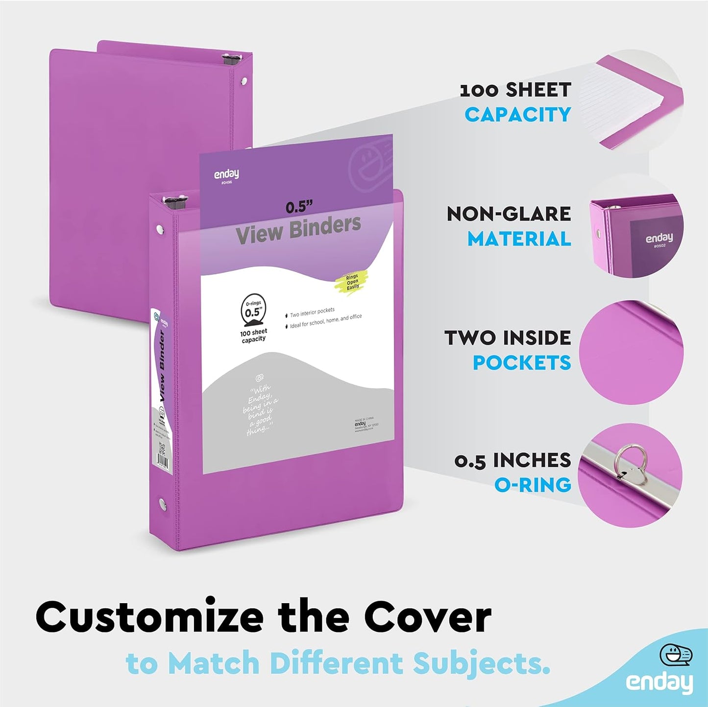 Enday 1 Inch Binder (6 Pack - Grey) 3 Ring Binder 1 inch with Clear View Cover and 2 Inside Pocket - for Letter Size 8.5 x 11'' Paper, Ideal for School Supplies, Office, and Home