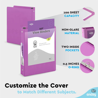 Enday 1 Inch Binder (6 Pack - Grey) 3 Ring Binder 1 inch with Clear View Cover and 2 Inside Pocket - for Letter Size 8.5 x 11'' Paper, Ideal for School Supplies, Office, and Home