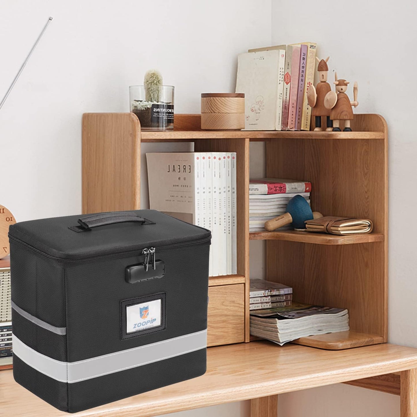 Fireproof File Box with Lock, Document Box Storage Organizer, Suitable for Hanging File Folders in Letter Size, Collapsible File Box, Reflective Strip for Fast Find (12.2"*6"*10.2, Black)