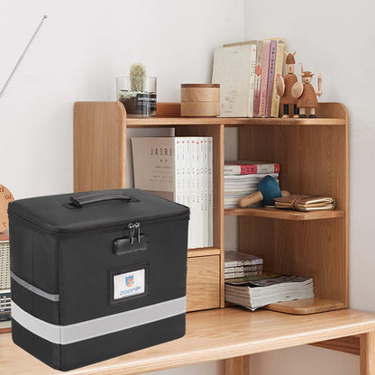 Fireproof File Box with Lock, Document Box Storage Organizer, Suitable for Hanging File Folders in Letter Size, Collapsible File Box, Reflective Strip for Fast Find (12.2"*6"*10.2, Black)