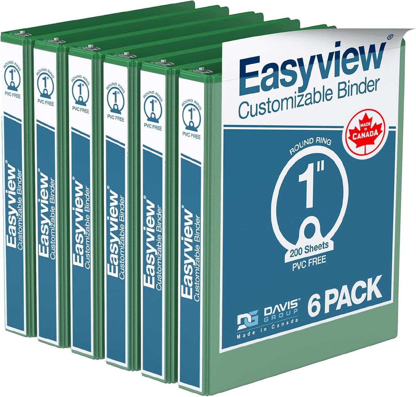 Easyview Premium 3-Ring Binders with Clear-View Covers and Round Rings, Binders for School or Office, 1 Inch, Pack of 6, Navy Blue