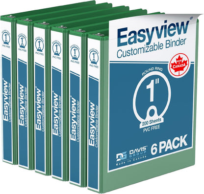 Easyview Premium 3-Ring Binders with Clear-View Covers and Round Rings, Binders for School or Office, 1 Inch, Pack of 6, Navy Blue