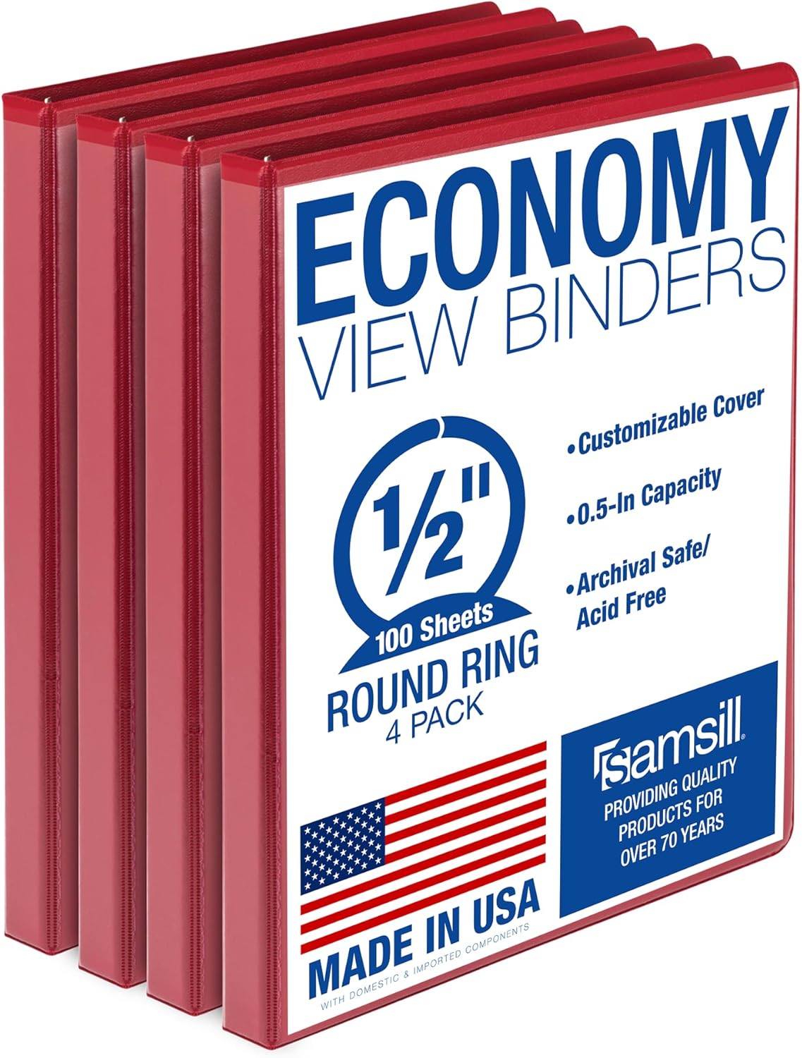 Samsill 1.5 Inch 3 Ring Binders, Economy Round Ring, Clear View Cover, 325 Sheet Capacity - for School, Home, Office - White, 4 Pack