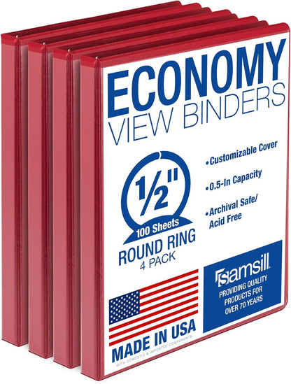 Samsill 1.5 Inch 3 Ring Binders, Economy Round Ring, Clear View Cover, 325 Sheet Capacity - for School, Home, Office - White, 4 Pack