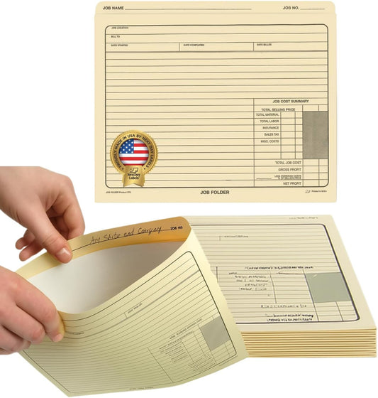NextDayLabels - Job Folders Manila File Jacket 10” x 12” – Heavy Duty - Preprinted to Track Job Progress, Calculating Cost, and Customer Correspondences - 50 Folders