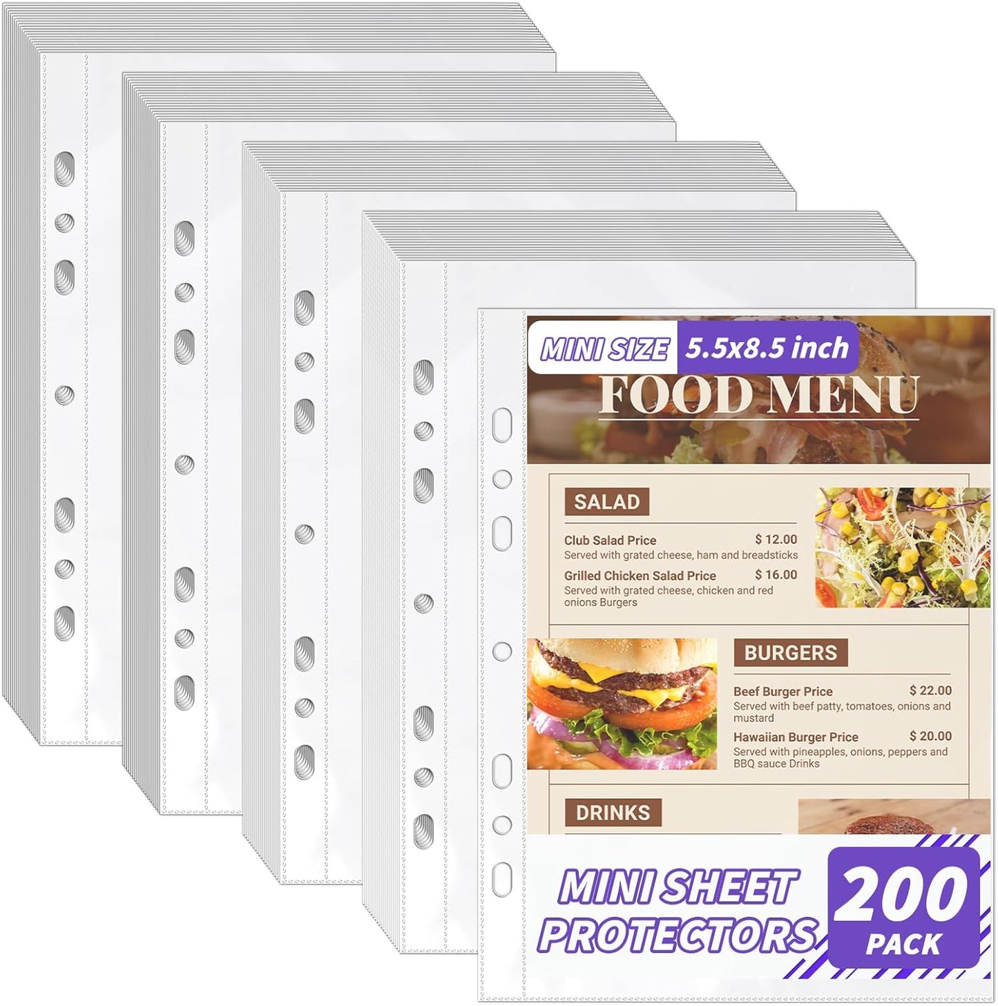 VOKOY 100 Pack 5.5x8.5 Inch Sheet Protectors for 3 or 6 Ring A5 Binder, Half Letter Size 7 Holes Mini Heavy-Duty Sheet Protector Sleeves Crystal Clear Playbill Binder Pockets