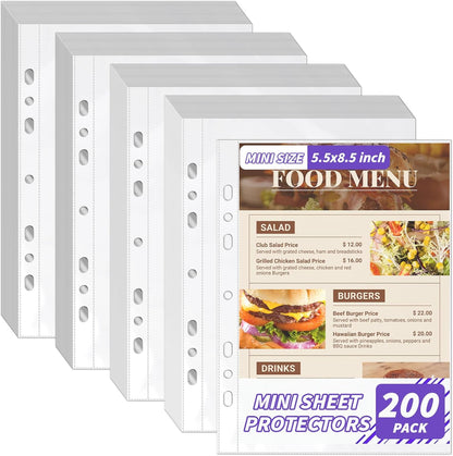 VOKOY 100 Pack 5.5x8.5 Inch Sheet Protectors for 3 or 6 Ring A5 Binder, Half Letter Size 7 Holes Mini Heavy-Duty Sheet Protector Sleeves Crystal Clear Playbill Binder Pockets