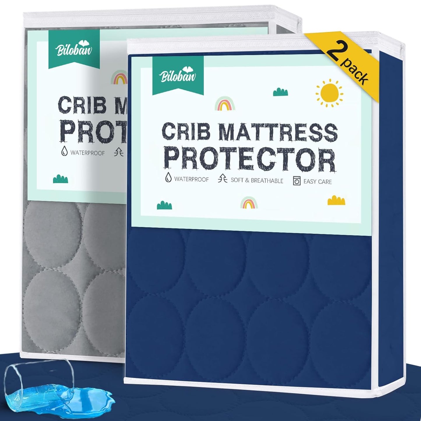 Crib Mattress Protector Sheets Waterproof 2 Pack, Quilted Crib Mattress Pad Cover Fitted Fits for Toddler Bed Mattress, White, 52” x 28”
