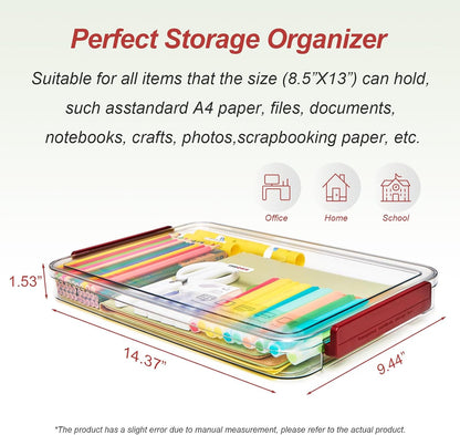 CATOOMUU 2 Pcs 5.5qt 9 x 13 Plastic Portable Project Case With Snap-Tight Latch Clear Stackable Storage Box With Lids Organizer Container For A4 File Photo Documents Scrapbook Craft Art Supplies