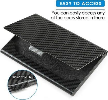 MaxGear Metal Business Card Holder for Men & Women, Professional Stainless Steel Card Case for Business Cards, Slim Purse Name Card Holders with Interior Lining, Buckle Style Shut, Black