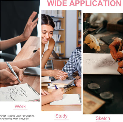 Engrowtic 2 Pack Graph Paper Spiral Notepad A5 Top Wirebound Notepad Grid Notebook Steno Pads Memo Notebook Grid Paper 140 Pages for Writing Sketching Drawing Office Supplies (Black)