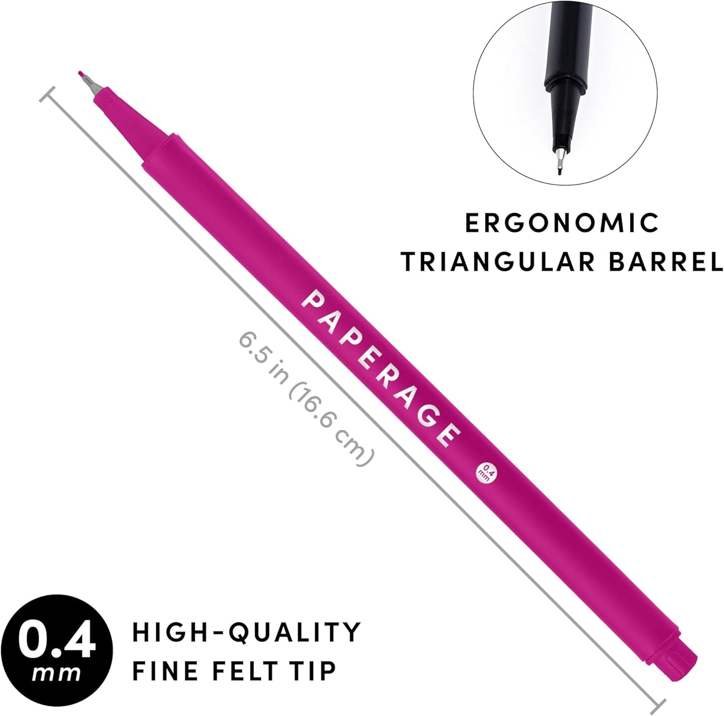 PAPERAGE Felt Tip Fine Point Pens (0.4mm), 12 Pack, Pens For Journaling, Notebooks, Planners, Calendars & Drawing, Great for School, Office, & Home (Black Ink)