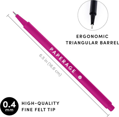 PAPERAGE Felt Tip Fine Point Pens (0.4mm), 12 Pack, Pens For Journaling, Notebooks, Planners, Calendars & Drawing, Great for School, Office, & Home (Black Ink)