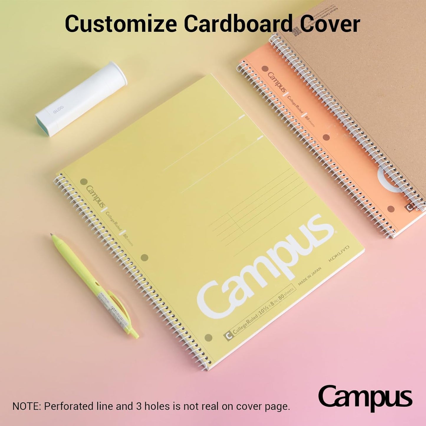 KOKUYO Spiral Notebook, 3 Pack Campus 10-1/2" x 8" Subject Notebooks with College Ruled, 80 Sheets, Pink Blue Green 3 Holes School Spiral Journal for Work Study Note Taking (WSG-SU-400G1×3)