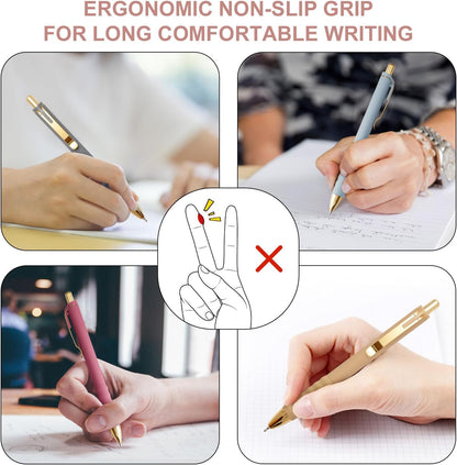 Linbsunne Ballpoint Pens Black Medium Point 1mm Pen with Super Soft Grip Ball Point Pen for Men Women Retractable Pens (gold-12 pcs)