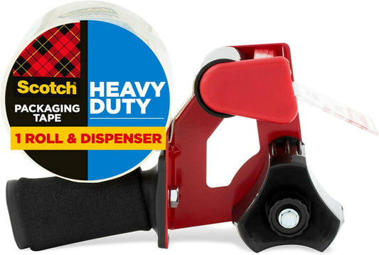 Scotch Heavy Duty Packaging Tape, 1.88 x 54.6 yd, Designed for Packing, Shipping and Mailing, Strong Seal on All Box Types, 3" Core, Clear, 1 Roll w/Dispenser (3850-2ST)