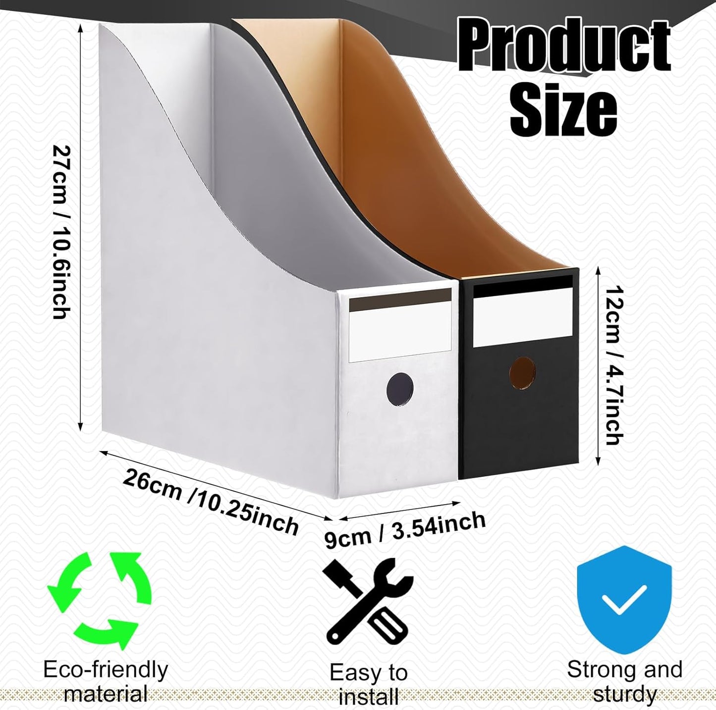 Thenshop 24 Pcs Cardboard Magazine File Holder Organizer, Desk File Organizer Box Foldable Book Bin Papers Storage Folder with Label for School Classroom Office Supplies(Classic,Black)