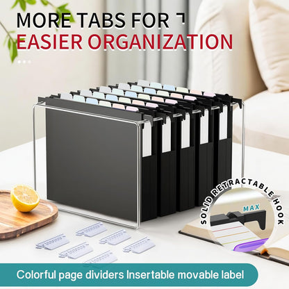 Uquelic Plastic Hanging File Folders Letter Size, 12 Pack Reinforced Heavy Duty Hang Folder with Movable Bright Dividers, Adjustable Tabs, 2" File Organizer for Filing Cabinet, School, Office