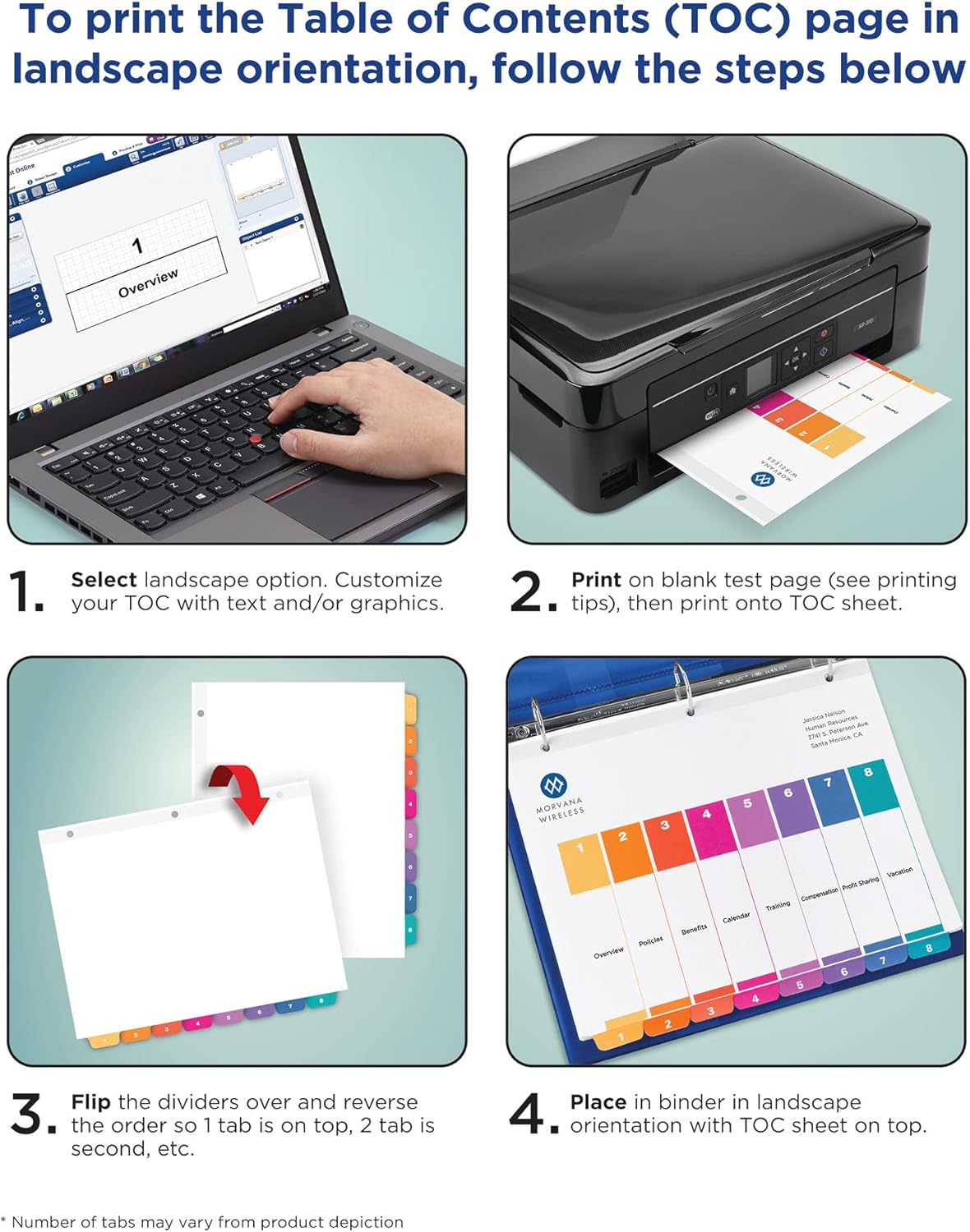 Avery 15 Tab Dividers for 3 Ring Binders, Customizable Table of Contents, Multicolor Tabs, 6 Sets (11197)
