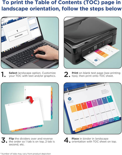 Avery 15 Tab Dividers for 3 Ring Binders, Customizable Table of Contents, Multicolor Tabs, 6 Sets (11197)