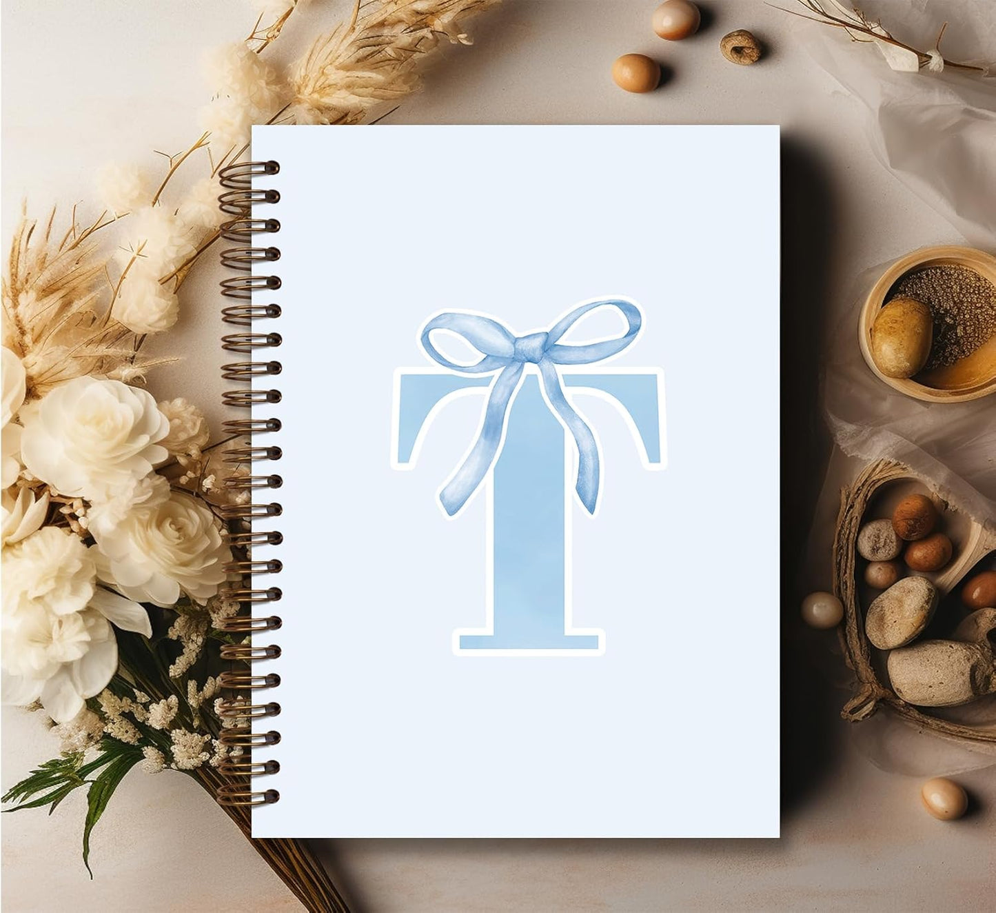 Blue Bow Journal Notebook for Girls,Initial H Journals Personalized Diary Gifts for Teen Girl Kids,Monogrammed Gifts for Women,Trendy Coquette Cute Hardcover Spiral Notebook 5.5 x 8.3 - Colors B
