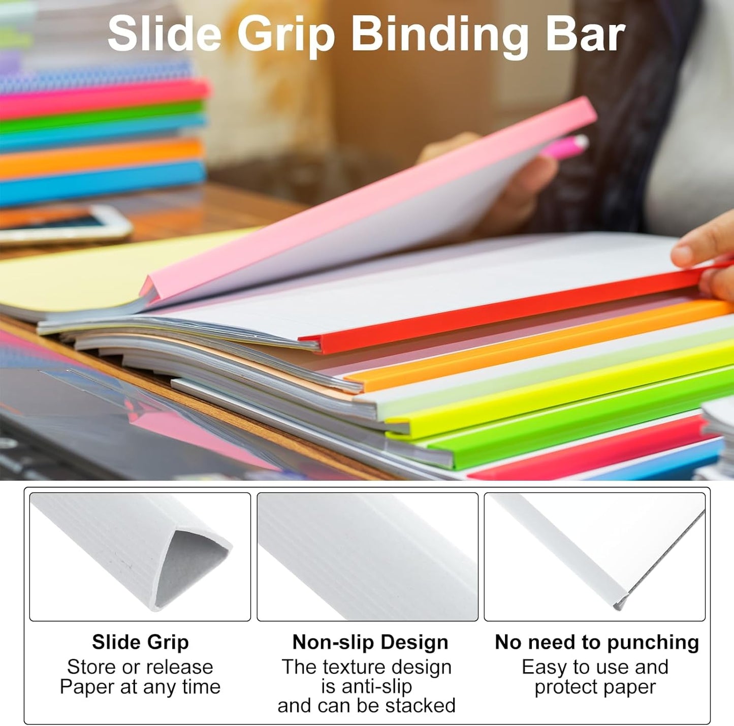 PATIKIL 30Pcs Binding Bars, 10mm Binding Bars Slide Grip 70 Sheets Capacity A4 Size Report Binder Triangle Presentation Binder for Report Cover Resume, White
