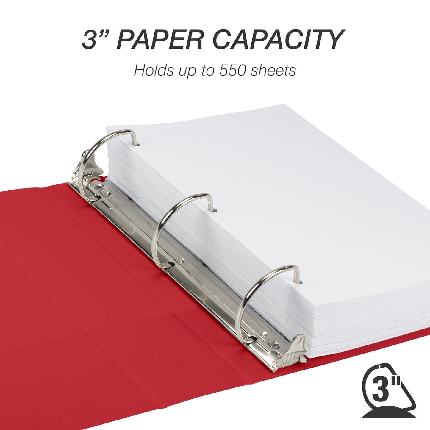 Samsill Durable 3 Inch Binder, D Ring Binder, Customizable Clear View Cover, Ruby Red, Holds 625 Pages