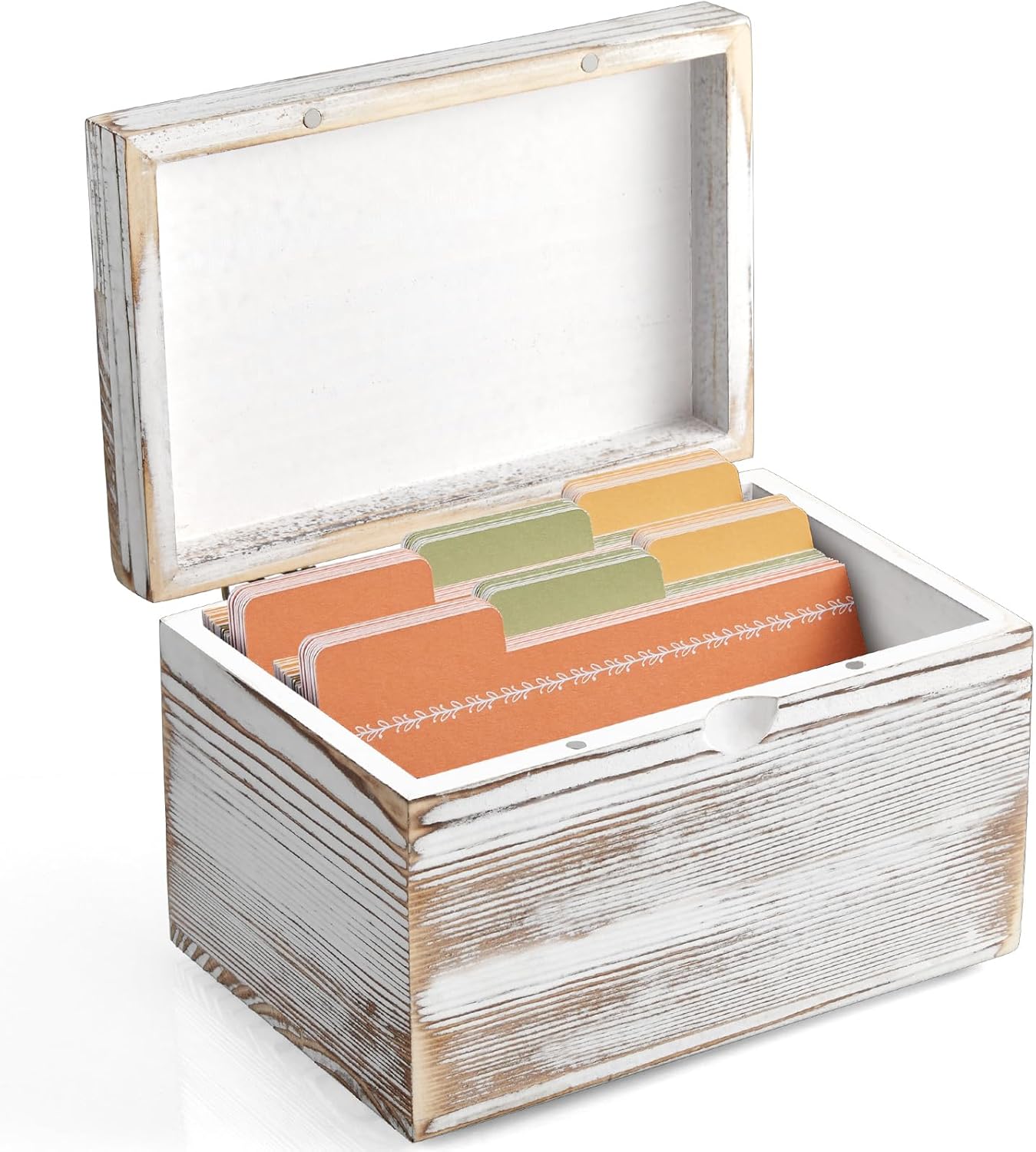 DRASTAR Index Card Holder, 3x5 Index Card Box, Wooden Index Card Organizer with 45 Dividers, Flashcard Notecard Holders for Home Office, Brown