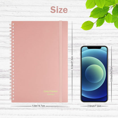 Daily Planner Undated, Asten To Do List Notebook Hourly Schedules Spiral Appointment Planner for Men and Women,PVC Hardcover,Elastic Closure, Inner Pocket 8.3" x 5.8" (Black)