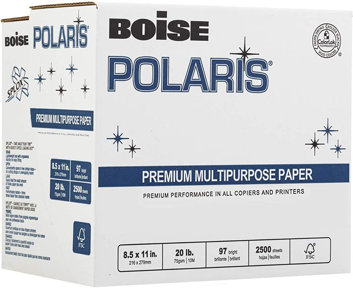 Boise Paper Premium Multipurpose Copy Paper | 8.5" x 11" Letter | 97 Bright White, 24 lb. | 10 Ream Carton (5,000 Sheets)