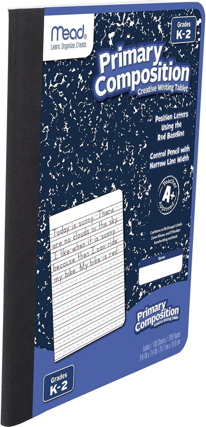 Mead Primary Composition Book, Primary Ruled Journal, Grades K-2, 7-1/2" x 9-3/4", 100 Sheets, Blue Marble (09902)