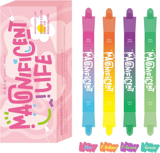 Pastel Highlighters and Highlighter Set for School - 8 Assorted Colors, Dual Tip 4-Pack with No-Bleed Quick Dry Ink, Chisel & Bullet Tips (Dopamine)