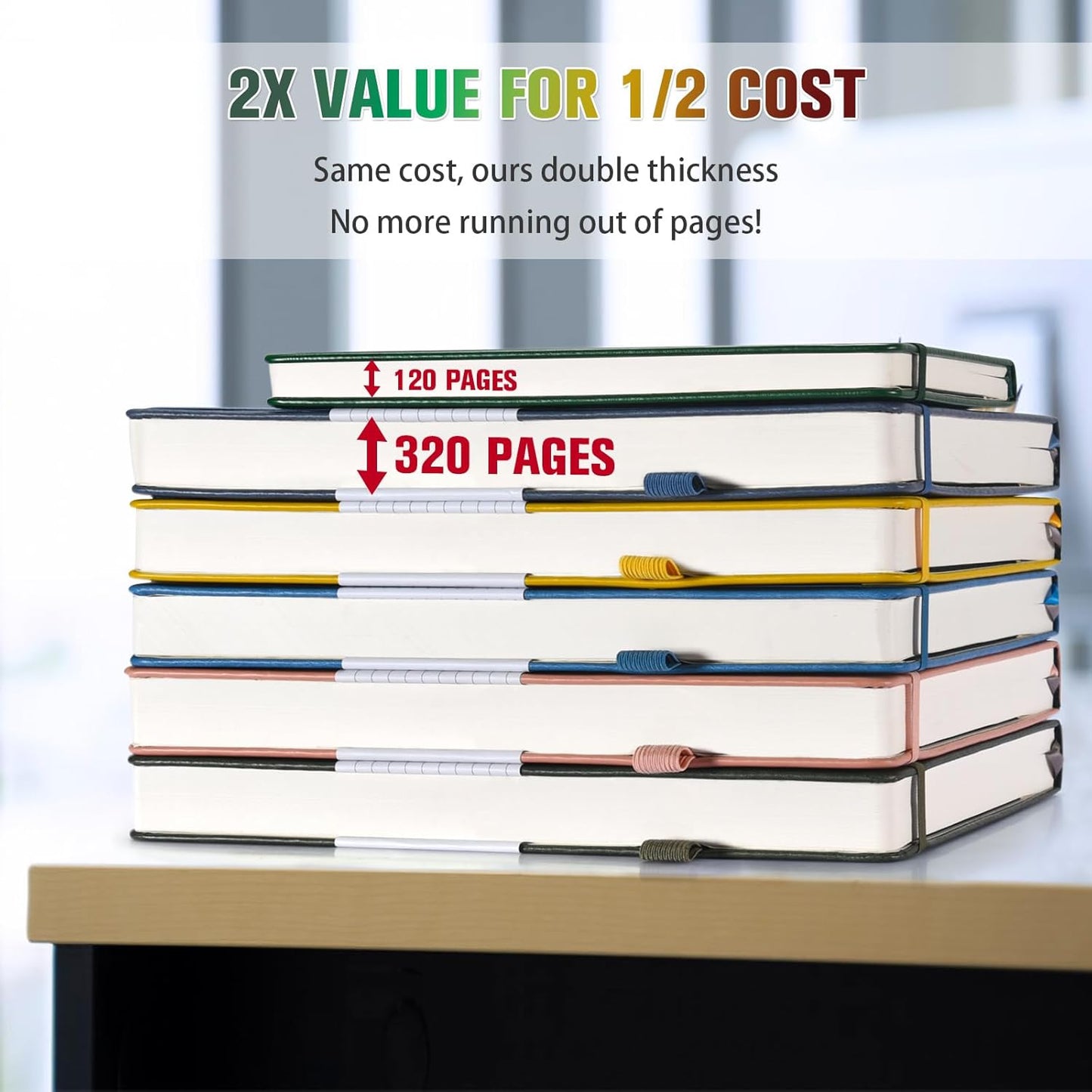 5 Pack College Ruled Notebook, 312 Numbered Pages Thick Notebooks Bulk, 100gsm No Bleed Paper Hardcover Leather Journal, Lined Journal Notebook Set for Women Men School Office, A5, Multicolor