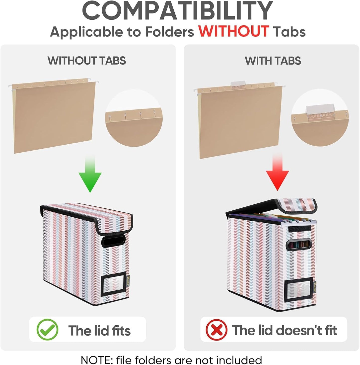BALEINE File Organizer Box with Lid, Collapsible File Folder Organizer with Plastic Slide, Hanging File Folder Box for Office Document Storage (1 Pack, Black)