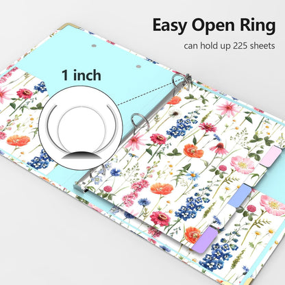 3 Ring Binder 2 Inch Round Ring Binder with 6 Tab Dividers，2 Interior Pockets，Cute Binder Clipboard with Storage, for School Office, Portfolio(Almond Tree)